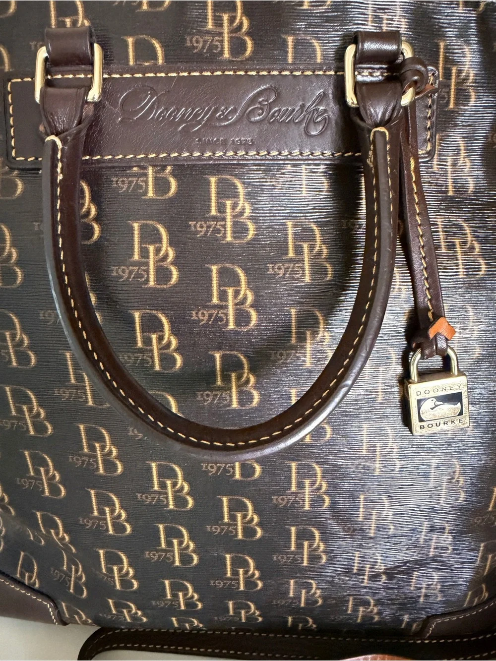 Dooney & Bourke 1975 Monogram Crossbody Satchel Florentine Vachetta Leather Bag